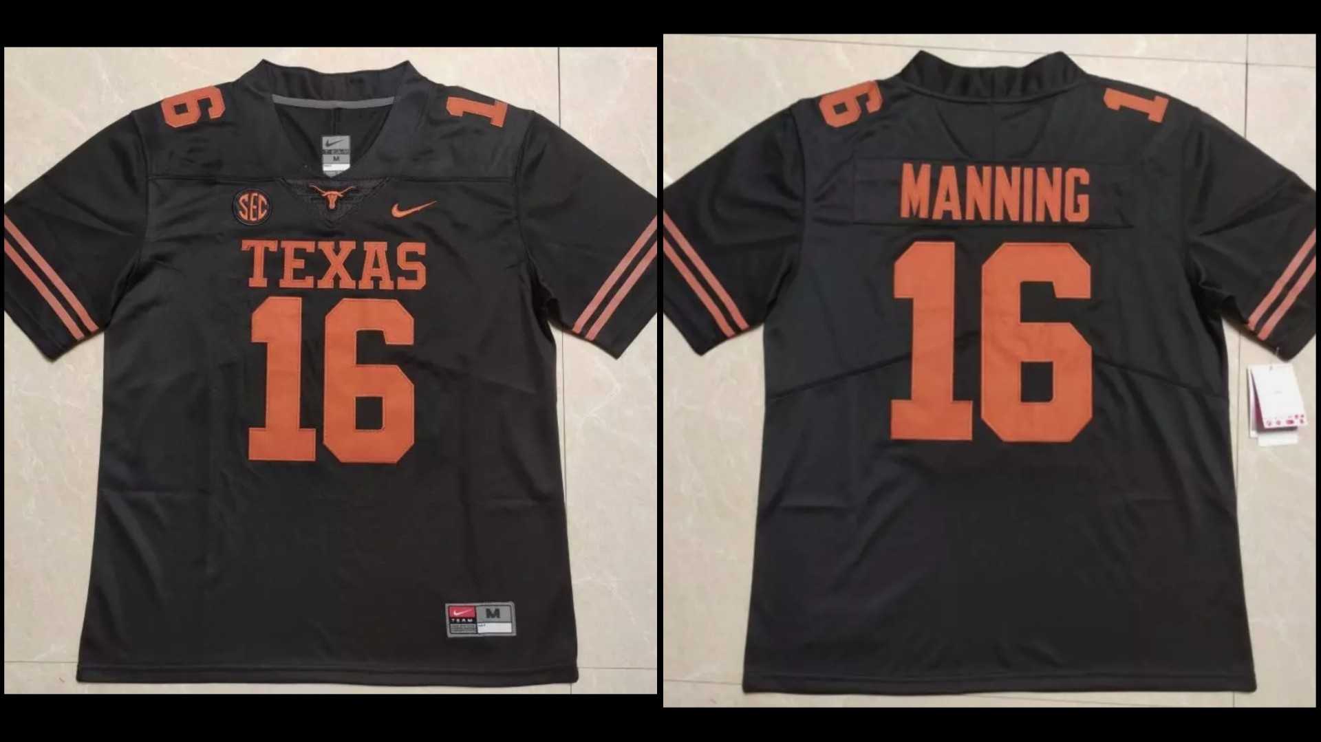 Men%27s Texas Longhorns #16 Peyton Manning Black Stitched Jersey